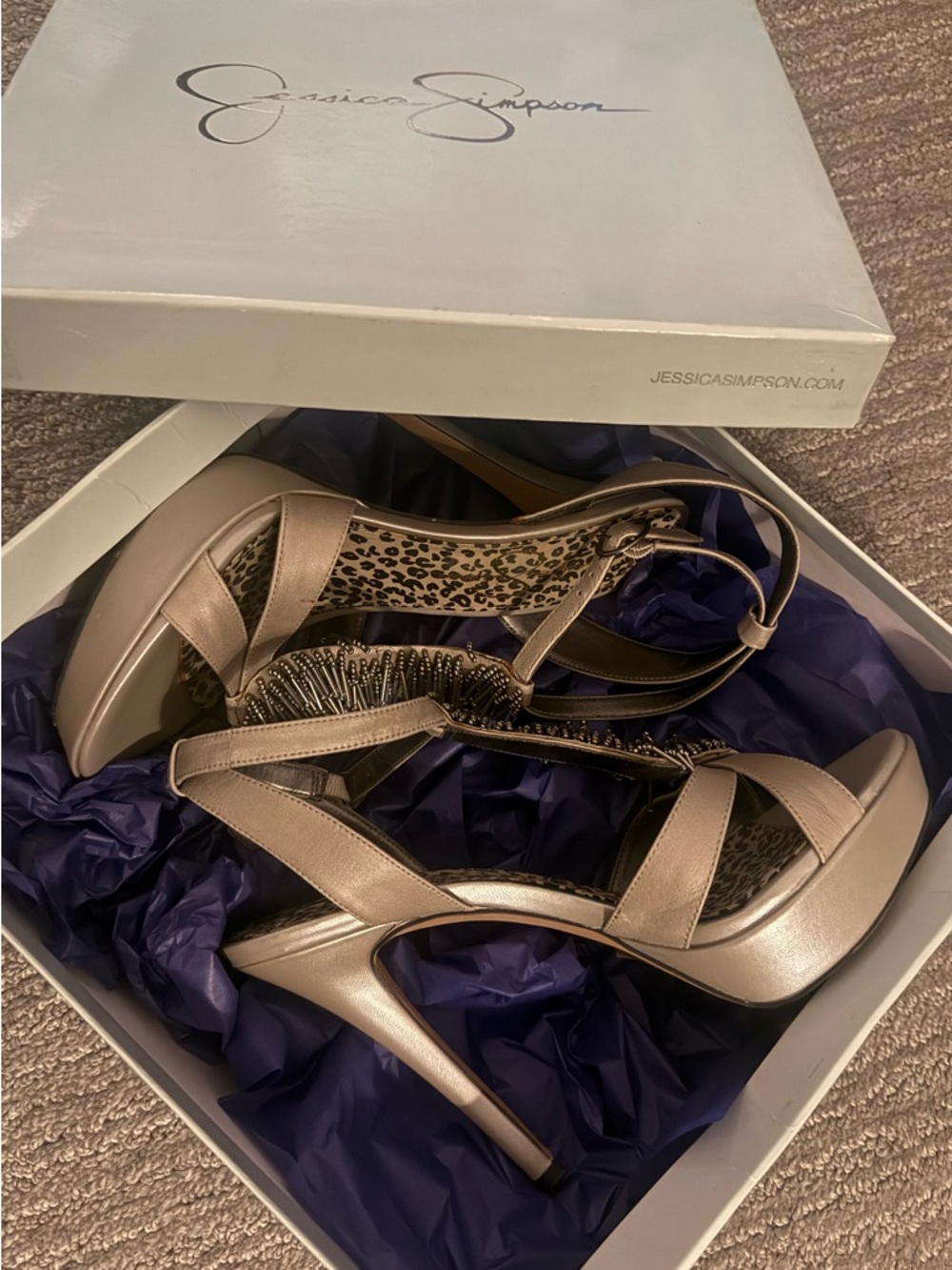 Jessica Simpson Champagne Metallic Strappy High Heel Sandals